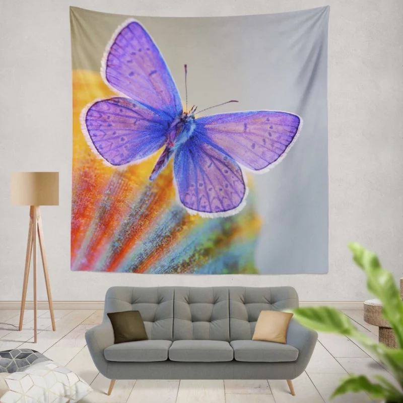 Macro View The Elegance of a Blue Butterfly Wall Hanging Tapestry