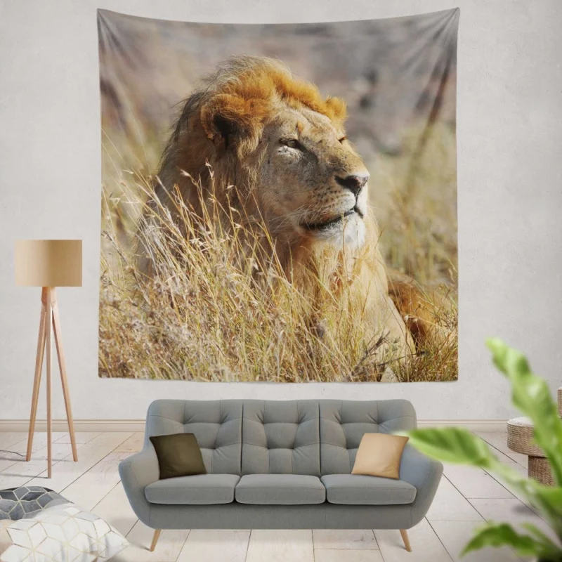 Majestic African Lion in the Wild Wall Hanging Tapestry