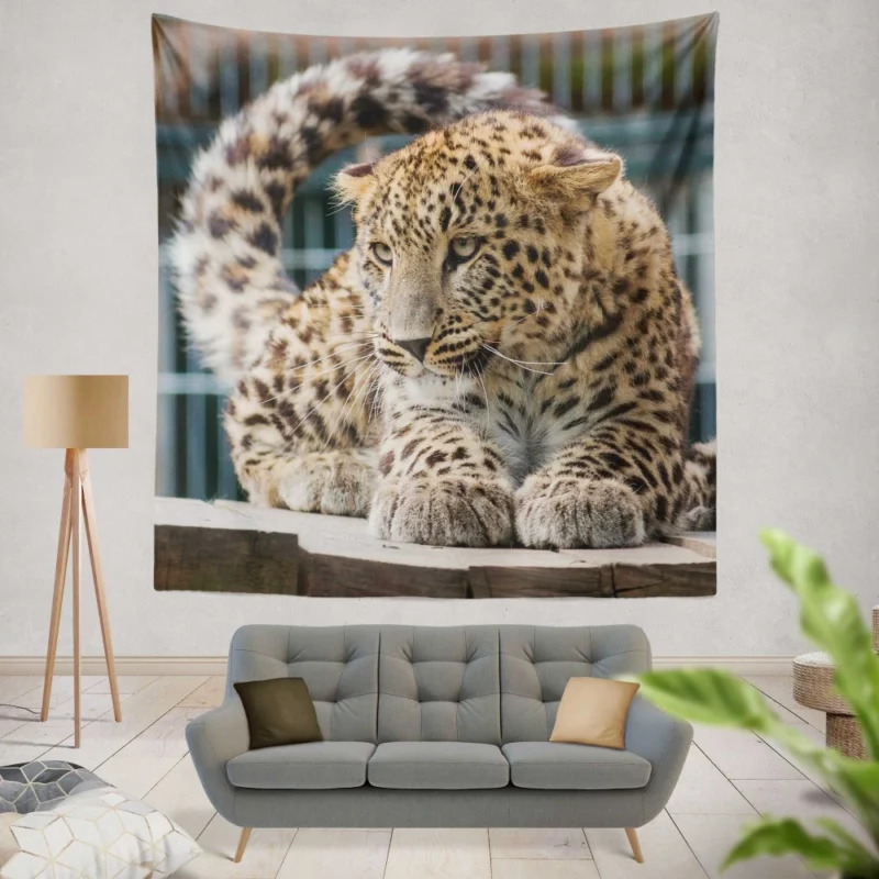 Majestic Leopard in Zoo Habitat Wall Hanging Tapestry