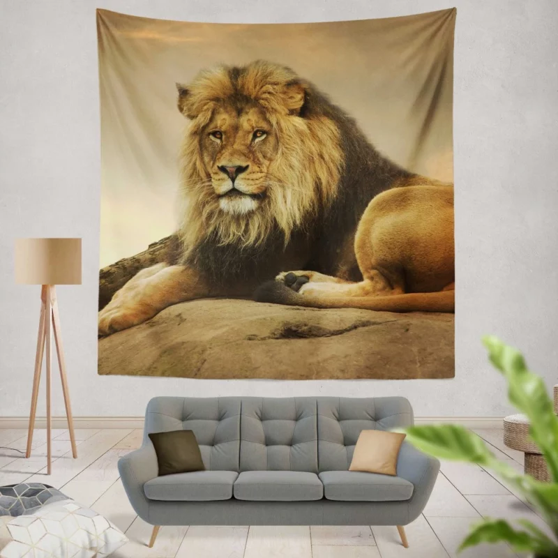 Majestic Lion Intense Gaze Wall Hanging Tapestry