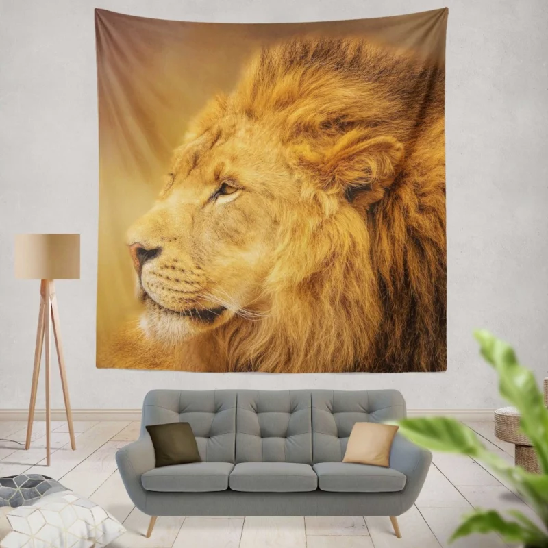 Majestic Male Lion Regal Gaze Wall Hanging Tapestry