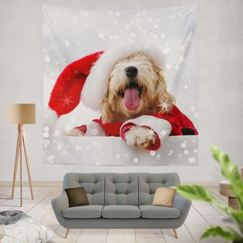 Maltese Santa Hat Bokeh Delight Wall Hanging Tapestry