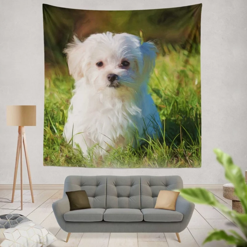 Maltese in Oil Paint Filter Artistic Whimsy Wall Hanging Tapestry