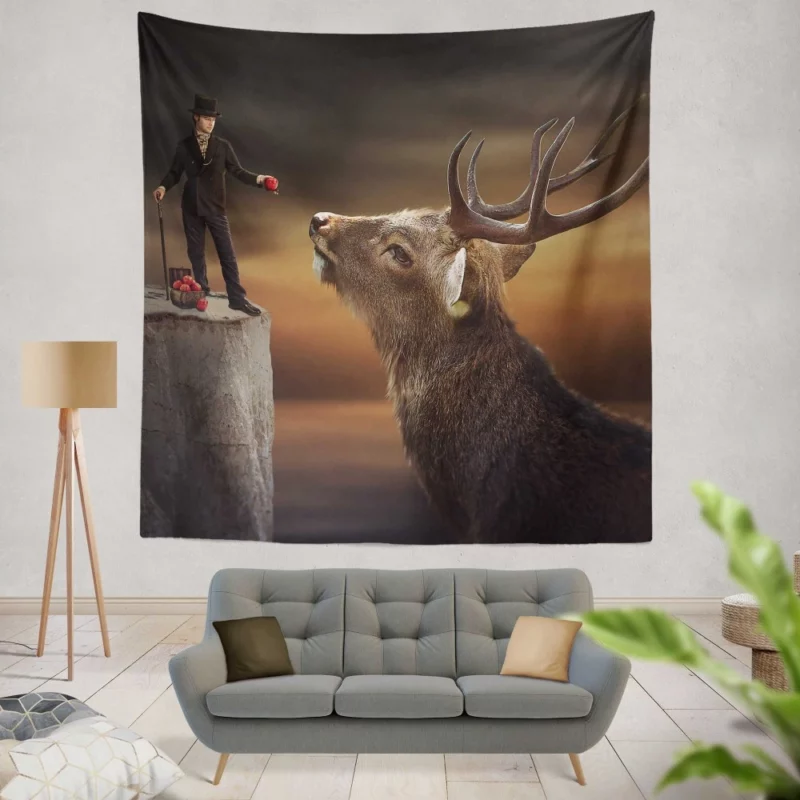 Man with Top Hat & Deer Mystical Charm Wall Hanging Tapestry