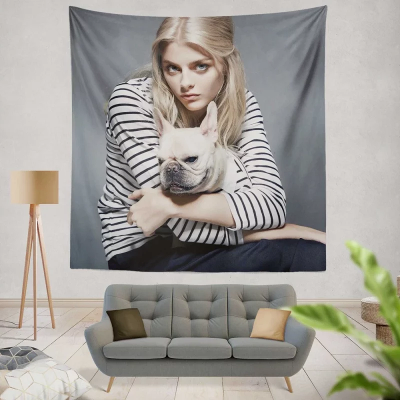 Model with Blue Eyes and Bulldog Stylish Duo Wall Hanging Tapestry