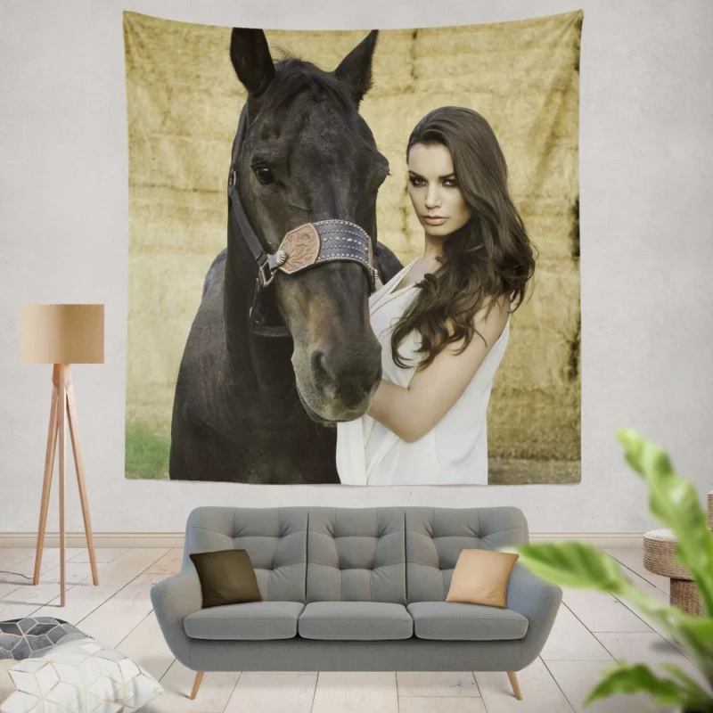 Model with Horse Rustic Beauty Wall Hanging Tapestry