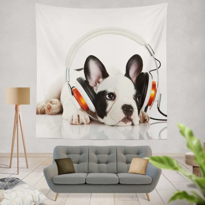 Music-Loving French Bulldog Furry Melodies Wall Hanging Tapestry