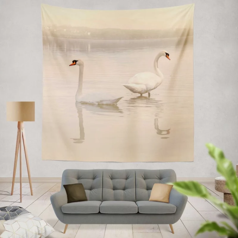 Mute Swan Elegant Reflection Aquatic Serenity Wall Hanging Tapestry