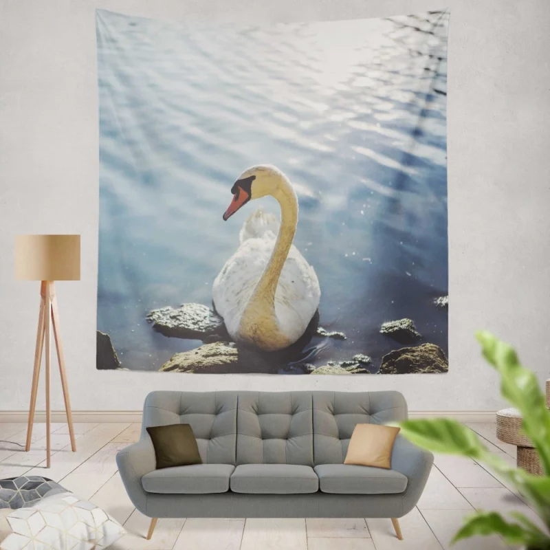 Mute Swan Graceful Glide Waterside Beauty Wall Hanging Tapestry