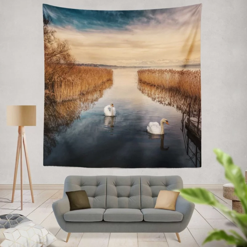 Mute Swan Lakeside Grace Serene Beauty Wall Hanging Tapestry