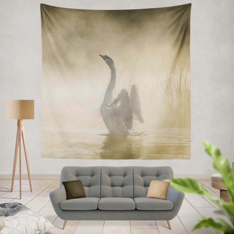 Mute Swan Misty Grace Foggy Elegance Wall Hanging Tapestry