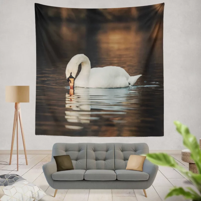 Mute Swan Reflective Pose Serene Beauty Wall Hanging Tapestry