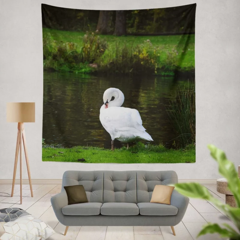 Mute Swan Serene Pose Graceful Beauty Wall Hanging Tapestry