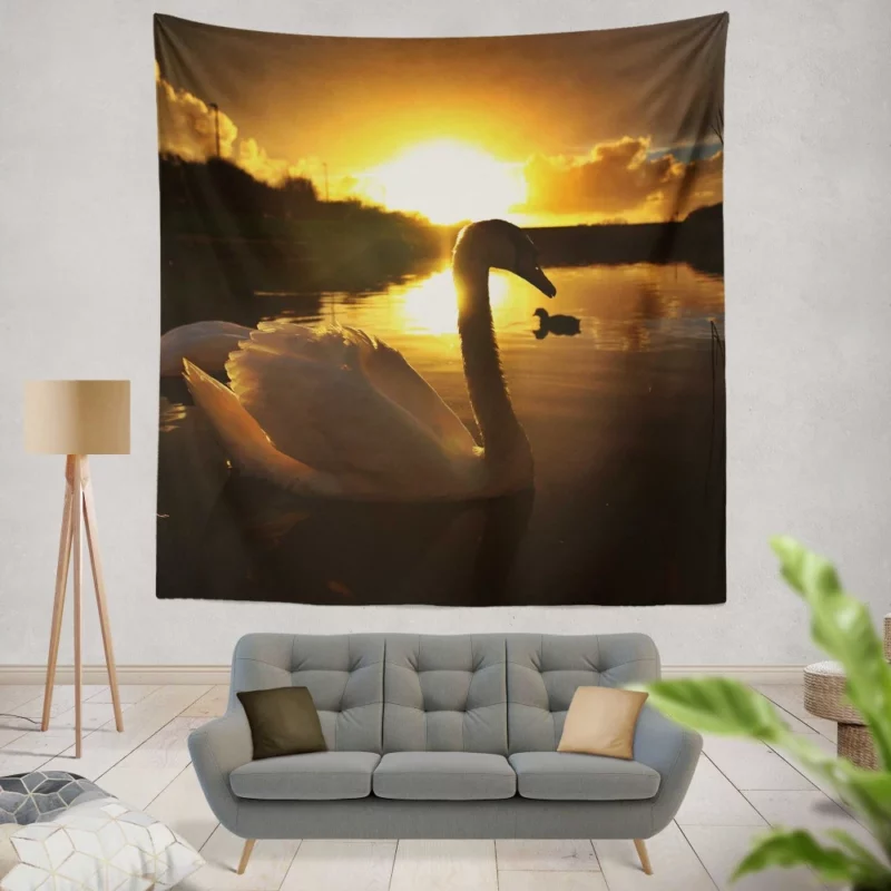 Mute Swan at Sunrise Aquatic Beauty Wall Hanging Tapestry