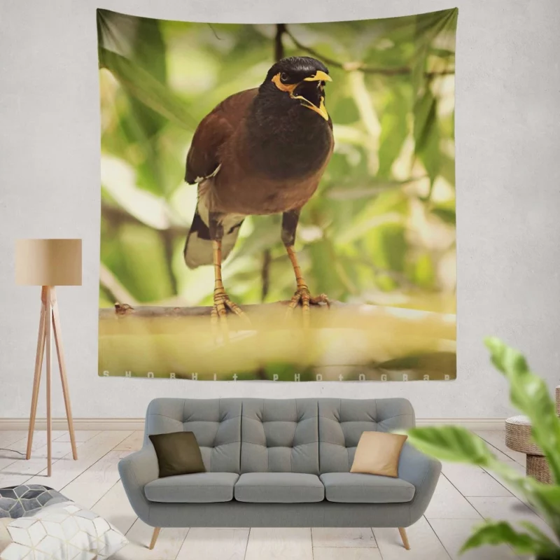 Myna Chirpy Charm Avian Companion Wall Hanging Tapestry