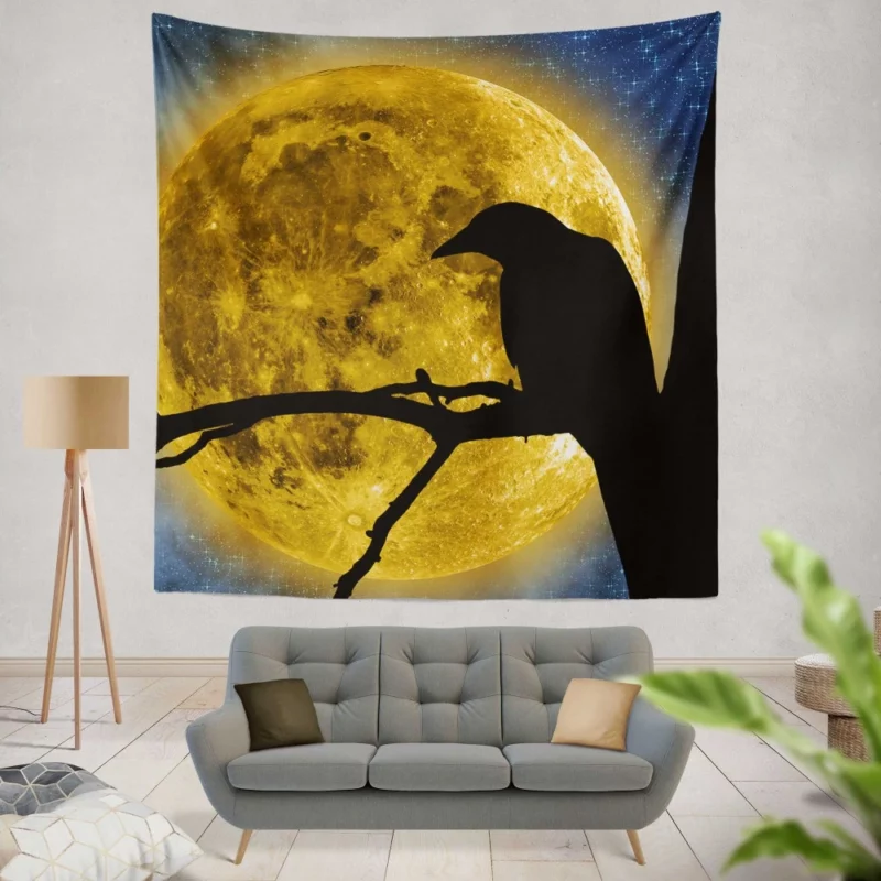 Nature Moonlit Serenade Avian Symphony Wall Hanging Tapestry