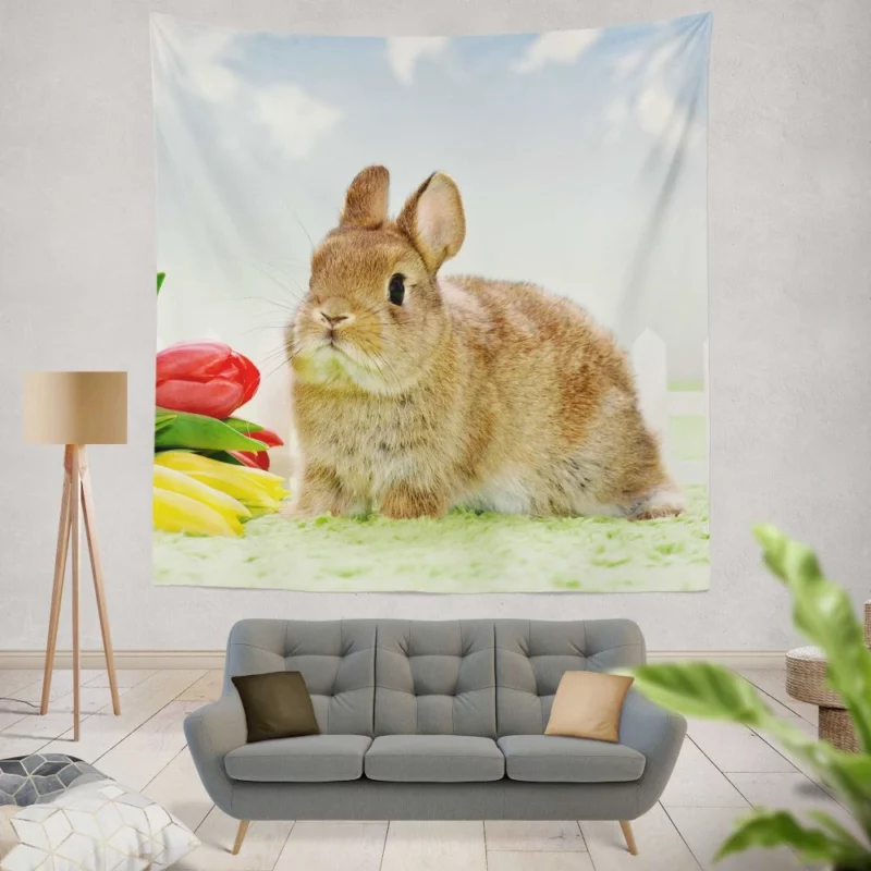 Nature Unveiling Rabbit Curiosity Wall Hanging Tapestry