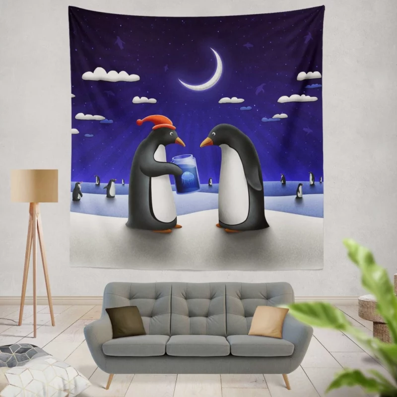 Night Penguins Artistic Joy Wall Hanging Tapestry