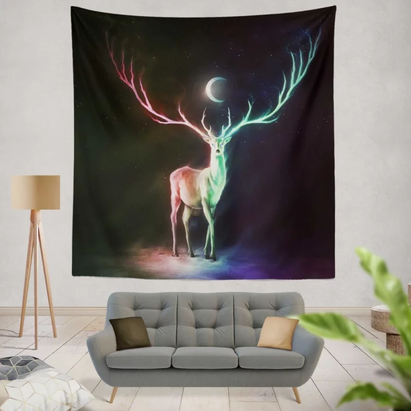 Nighttime Fantasy Deer Lunar Radiance Wall Hanging Tapestry