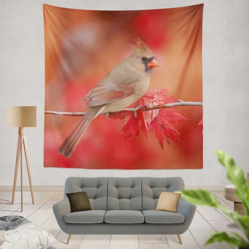 Northern Cardinal Fall Beauty Vibrant Bird Wall Hanging Tapestry