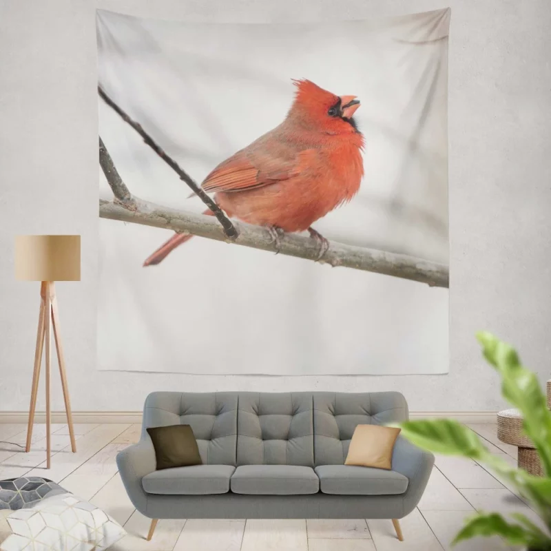 Northern Cardinal Winter Stance Vibrant Watcher Wall Hanging Tapestry