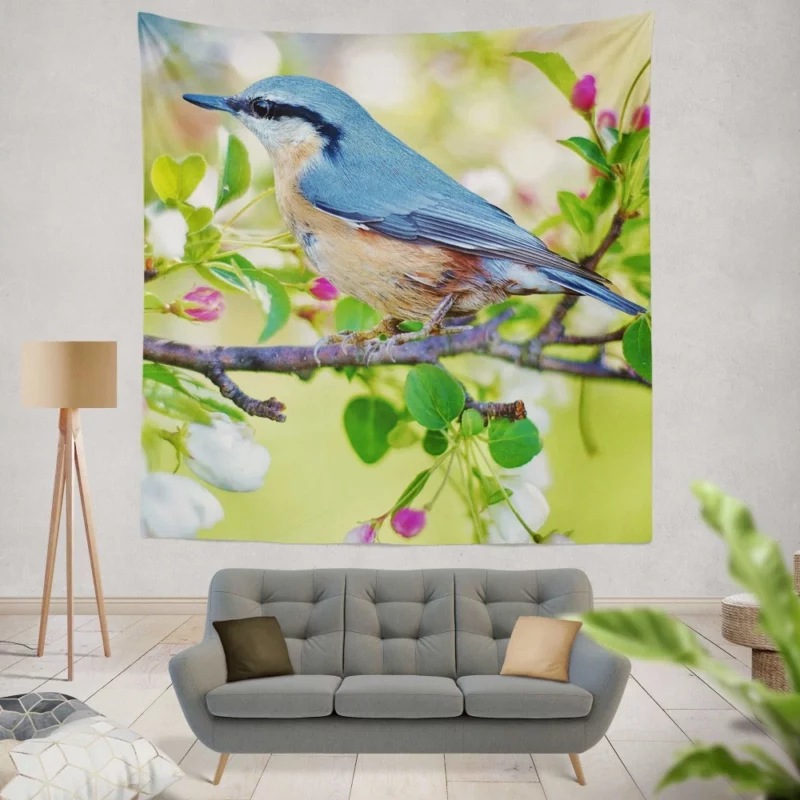 Nuthatch Vibrant Plumage Forest Dweller Wall Hanging Tapestry