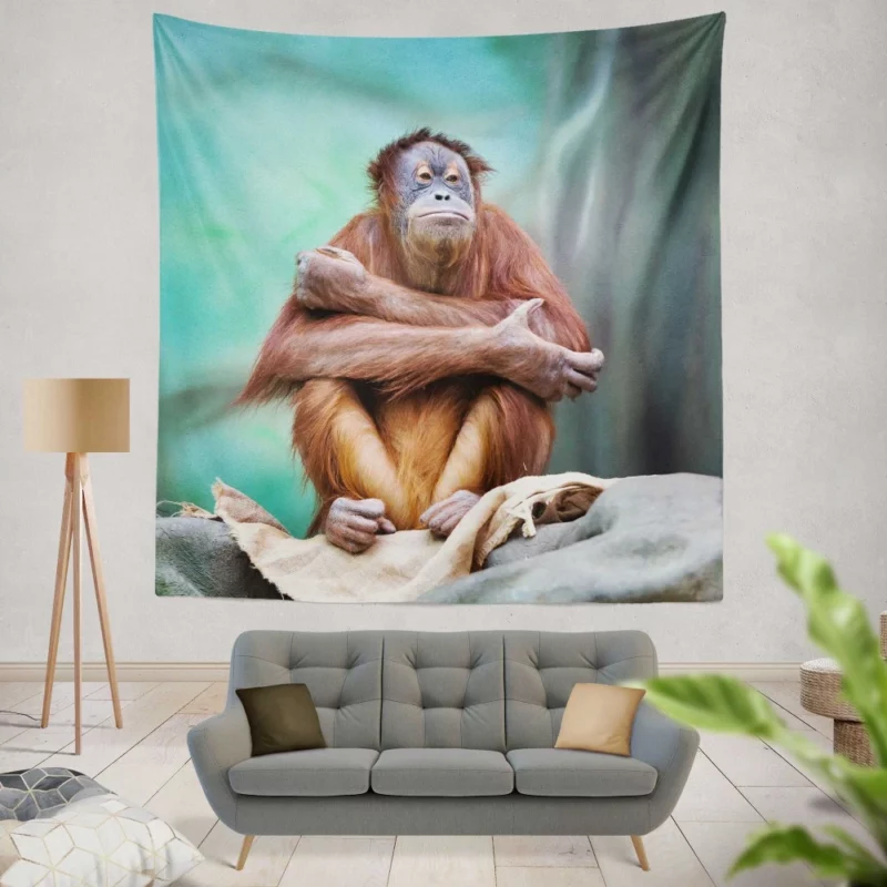 Orangutan Playful Persona Primate Delight Wall Hanging Tapestry