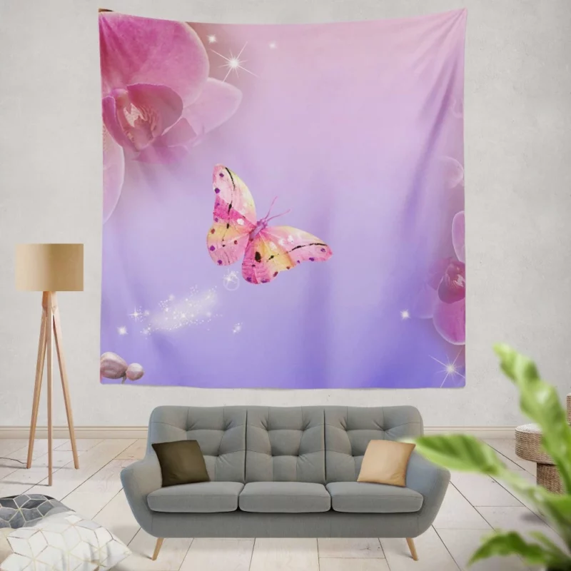 Orchid Sparkling Elegance Butterfly Dance Wall Hanging Tapestry