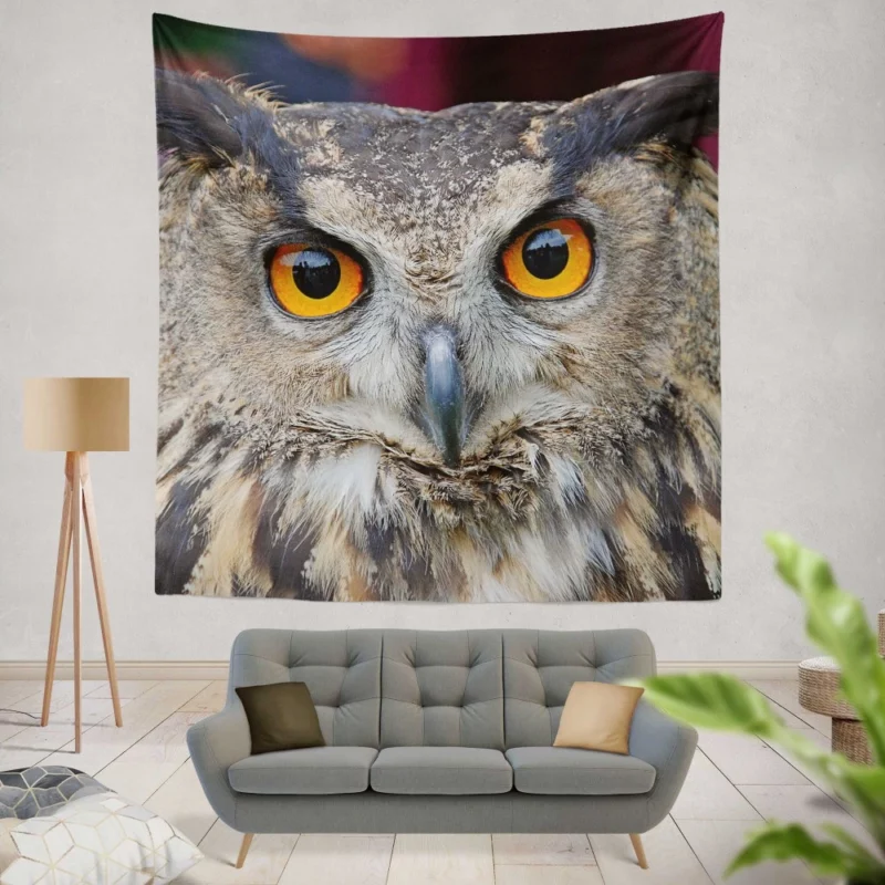 Owl Enigmatic Gaze Nocturnal Observer Wall Hanging Tapestry