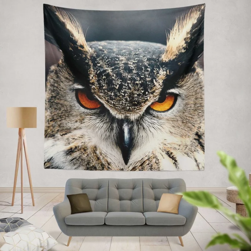 Owl Enigmatic Stance Nocturnal Vigil Wall Hanging Tapestry