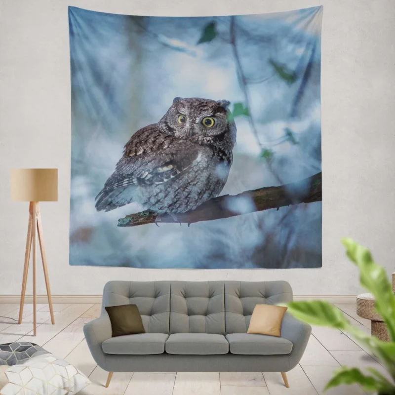 Owl Mysterious Gaze Nocturnal Charm Wall Hanging Tapestry