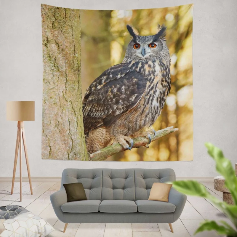 Owl Mysterious Stance Nocturnal Majesty Wall Hanging Tapestry