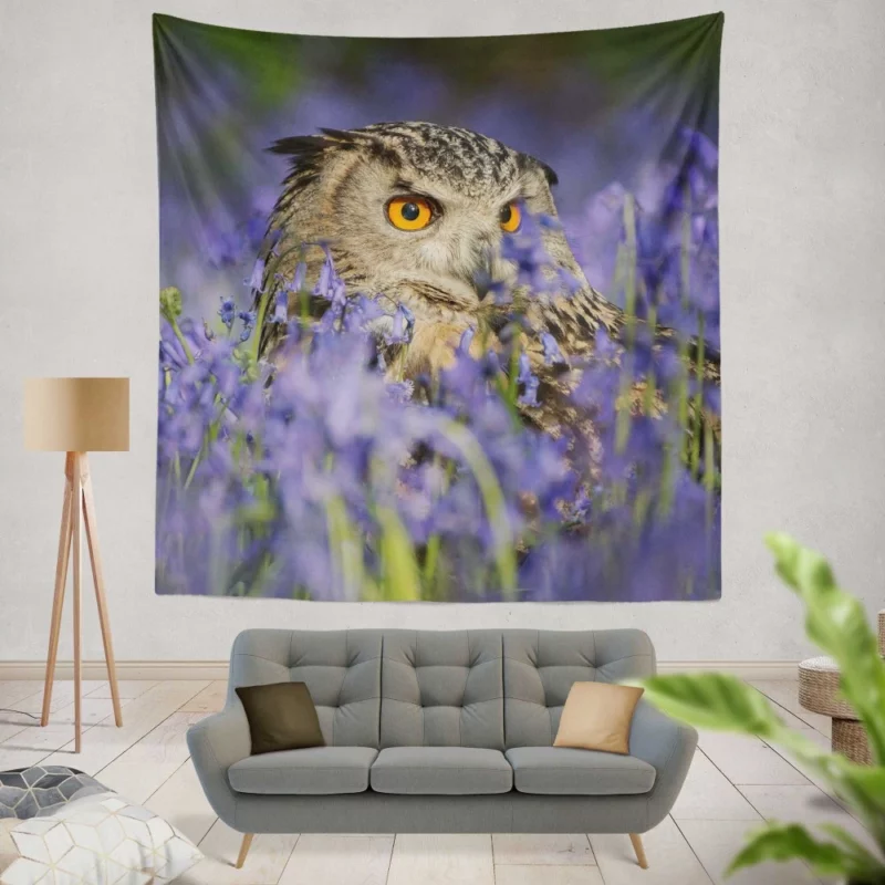 Owl Nature Connection Flower Perch Wall Hanging Tapestry