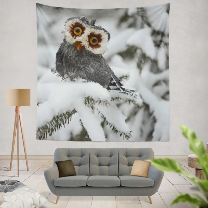 Owl Winter Solitude Snowy Watch Wall Hanging Tapestry