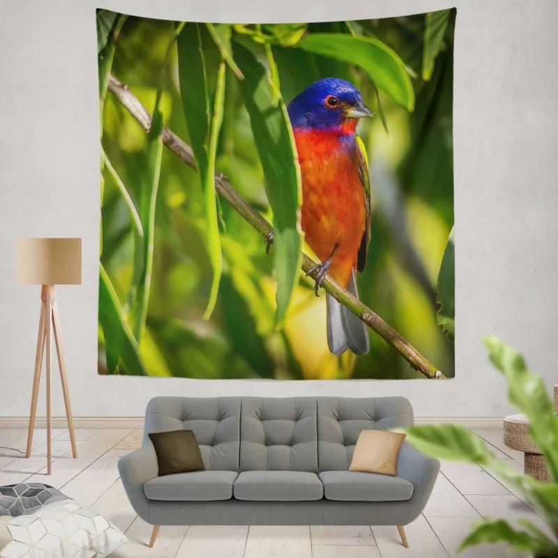 Painted Bunting Vibrant Plumage Artful Display Wall Hanging Tapestry