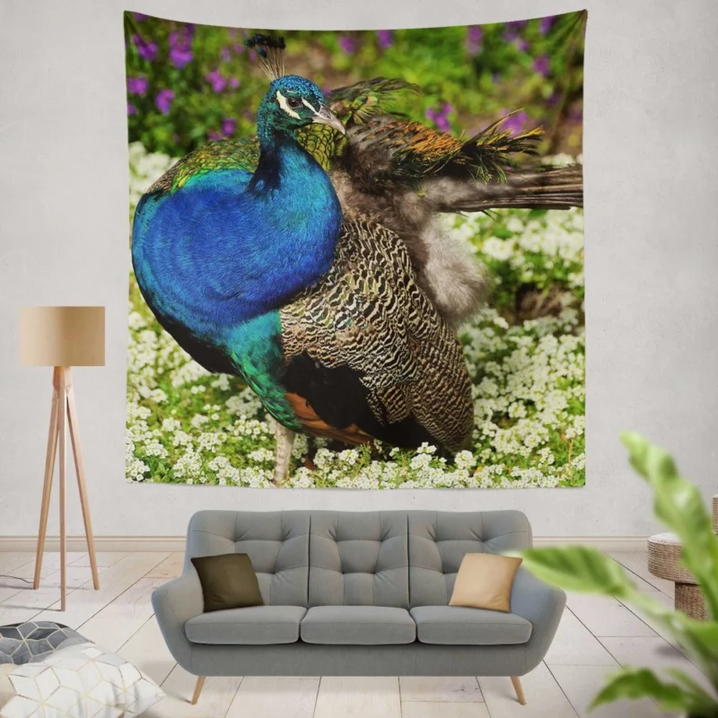 Peacock Floral Elegance Colorful Grace Wall Hanging Tapestry