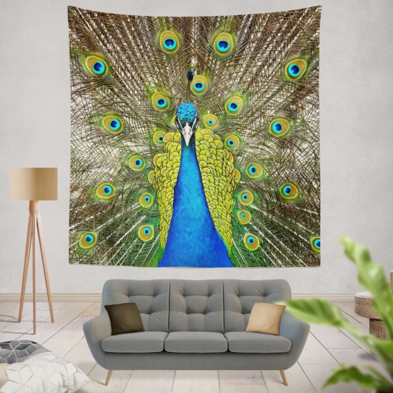 Peacock Vibrant Feathers Nature Splendor Wall Hanging Tapestry