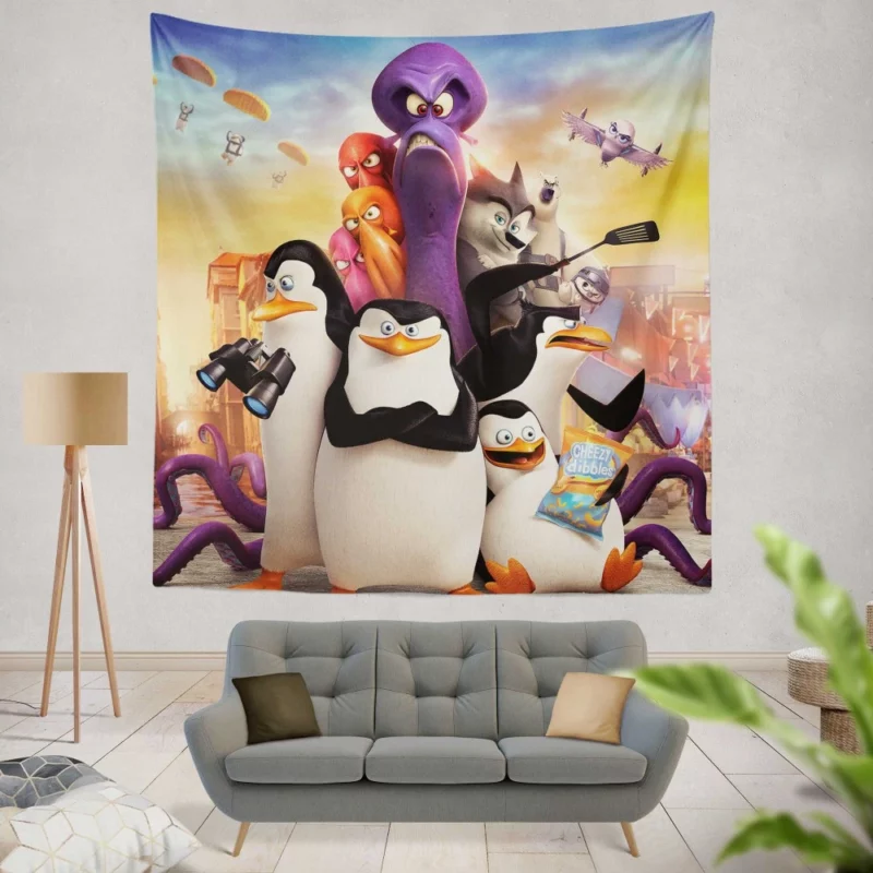 Penguins of Madagascar Animated Delight Wall Hanging Tapestry