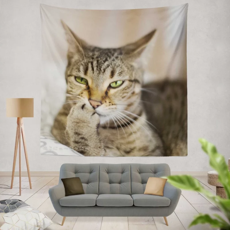 Philosophical Pondering Feline Contemplation Wall Hanging Tapestry