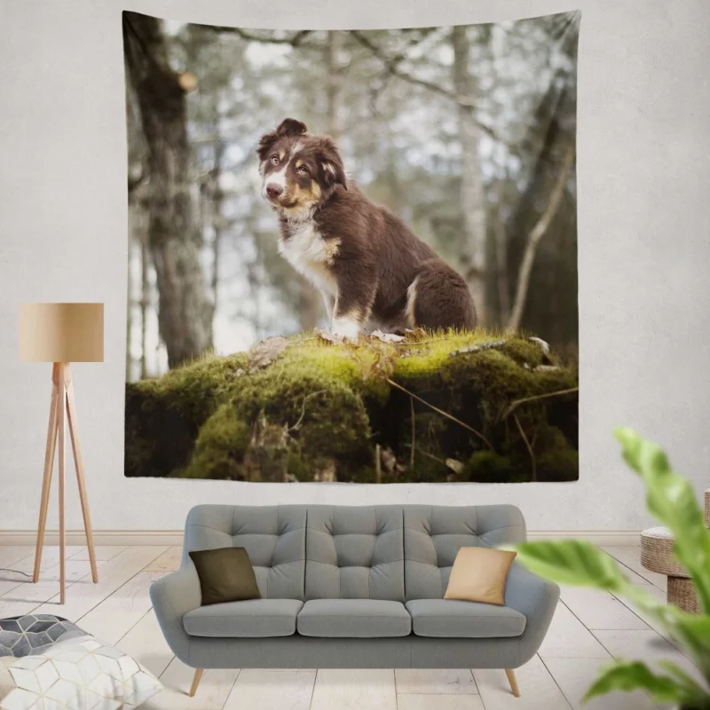 Playful Australian Shepherd Puppy Wall Hanging Tapestry