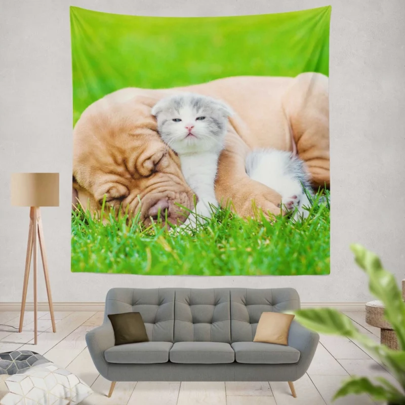 Playful Duo Furry Friends Forever Wall Hanging Tapestry