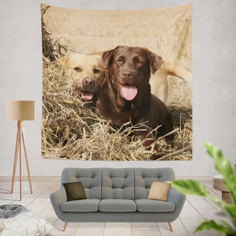 Playful Duo Labrador and Terrier Wall Hanging Tapestry