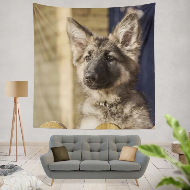 Playful German Shepherd Puppy Furry Delight Wall Hanging Tapestry