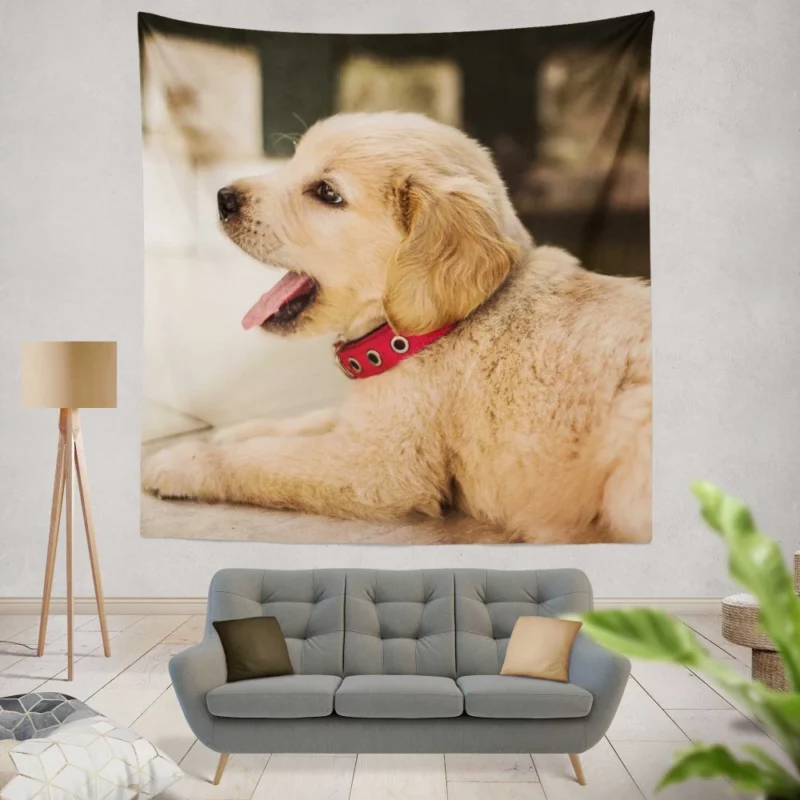 Playful Golden Retriever Puppy Furry Delight Wall Hanging Tapestry