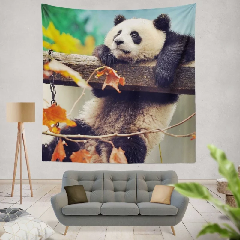 Playful Panda Cub Fall Adventure Wall Hanging Tapestry