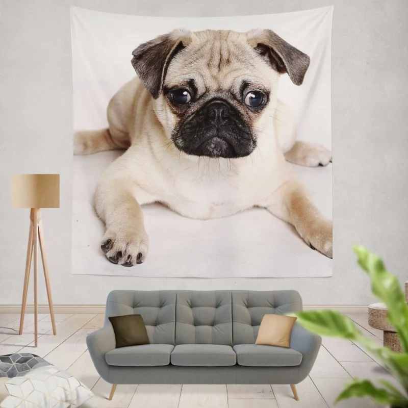 Playful Pug Adorable Companion Wall Hanging Tapestry