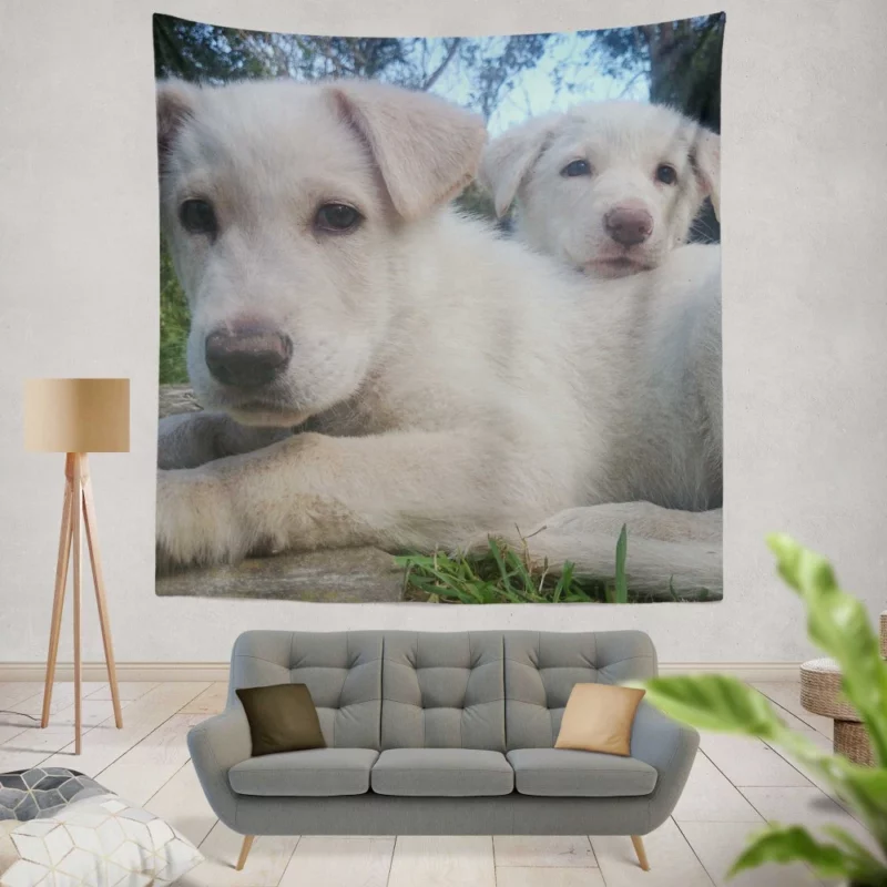 Playful Swiss Shepherd Pups Lively Energy Wall Hanging Tapestry