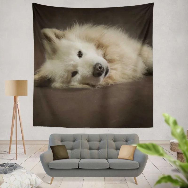 Pretty Dog White Fluffy Elegance Wall Hanging Tapestry