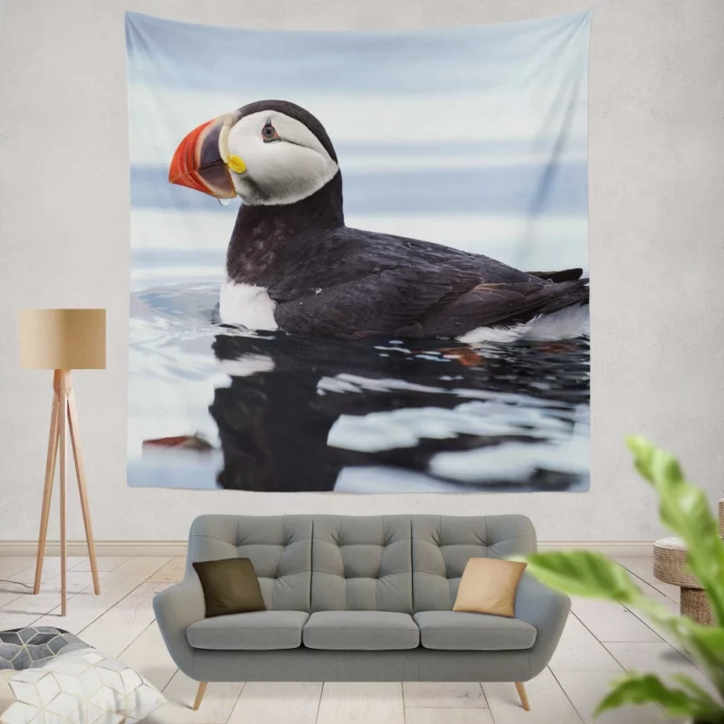 Puffin Reflective Pose Coastal Watcher Wall Hanging Tapestry