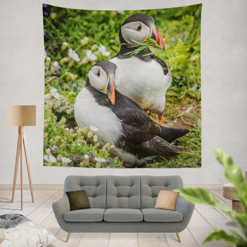 Puffin Whimsical Stance Coastal Watcher Wall Hanging Tapestry